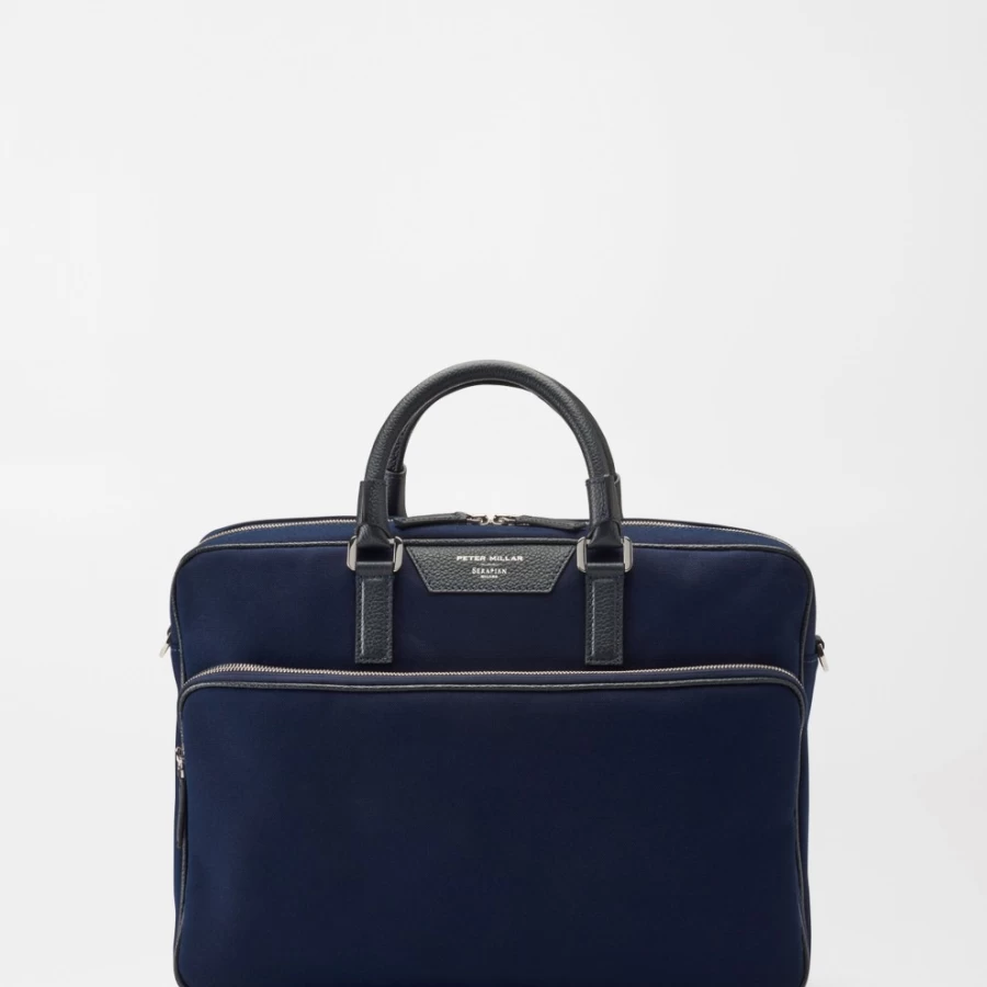 Peter Millar Men's Premium Leather Briefcase in Collaboration with Serapian