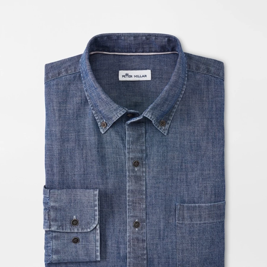 Peter Millar Men's Tamworth Chambray Sport Shirt – Comfortable & Stylish Casual Wear