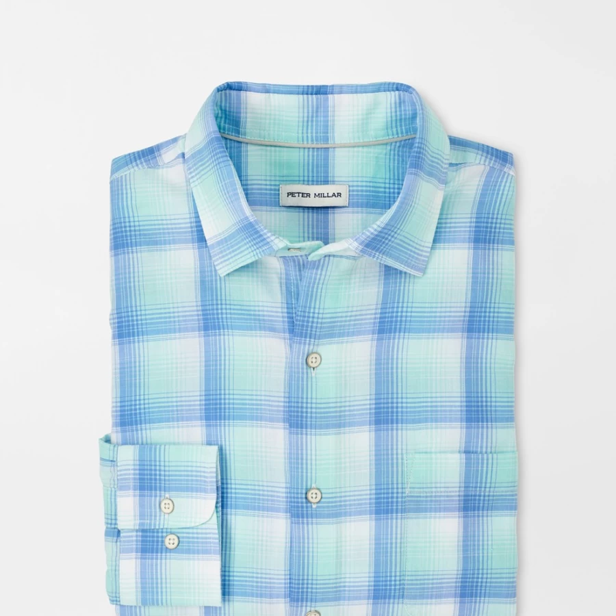 Peter Millar Men's Emerald Green Cotton Sport Shirt for Golf & Casual Wear
