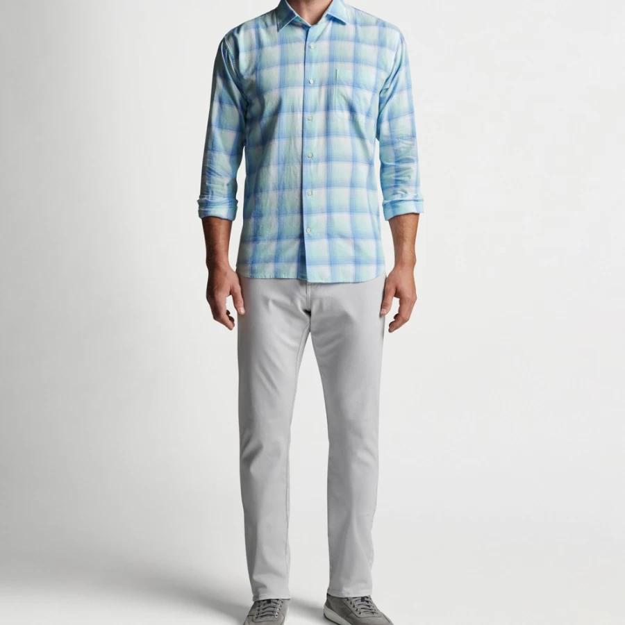 Peter Millar Men's Emerald Green Cotton Sport Shirt for Golf & Casual Wear