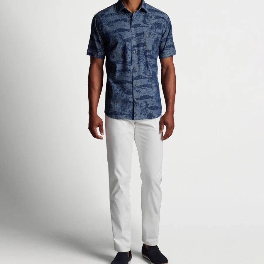 Peter Millar Men's Sea Lore Cotton-Stretch Sport Shirt for Active Comfort