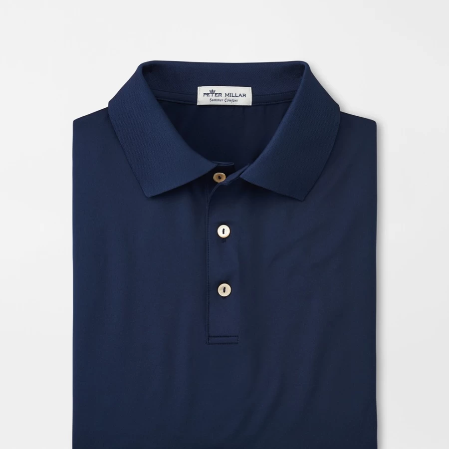 Peter Millar Men's Solid Performance Jersey Polo Shirt with Knit Collar