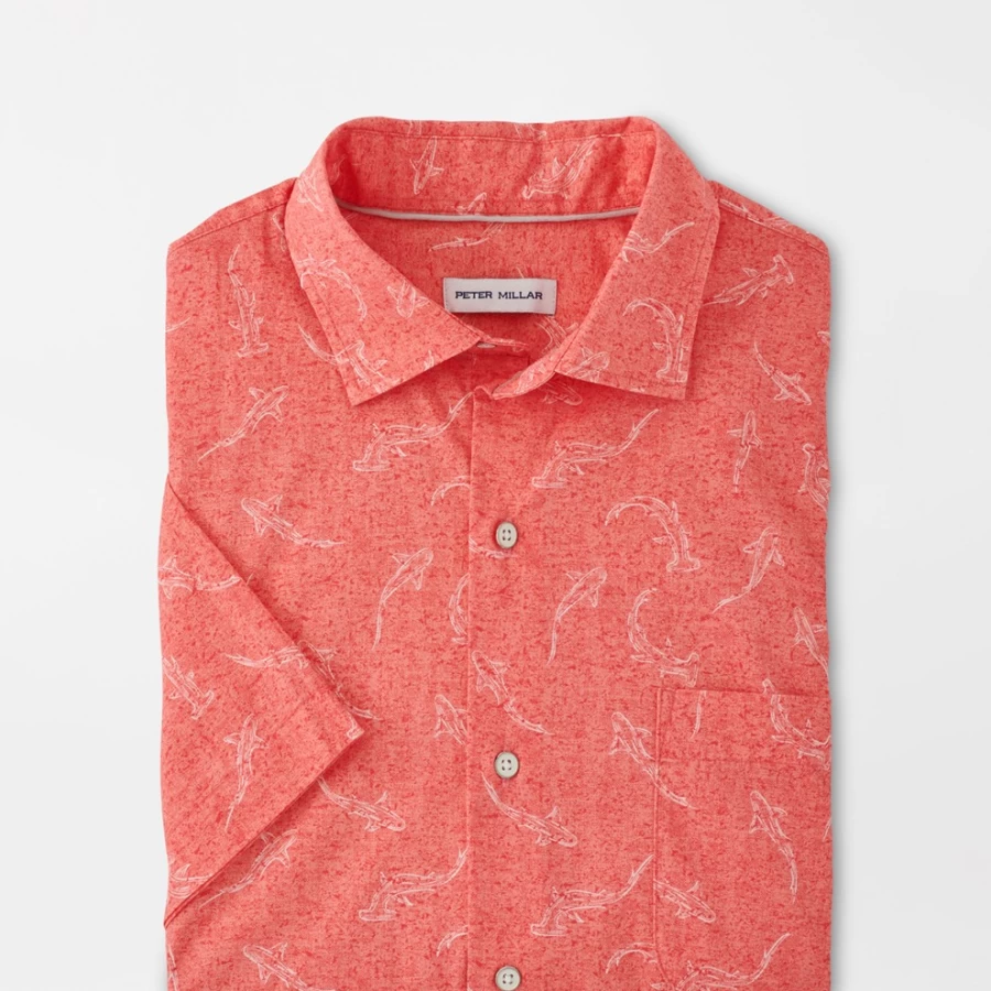 Peter Millar Men's Shark Frenzy Performance Cotton-Stretch Sport Shirt for Active Lifestyle