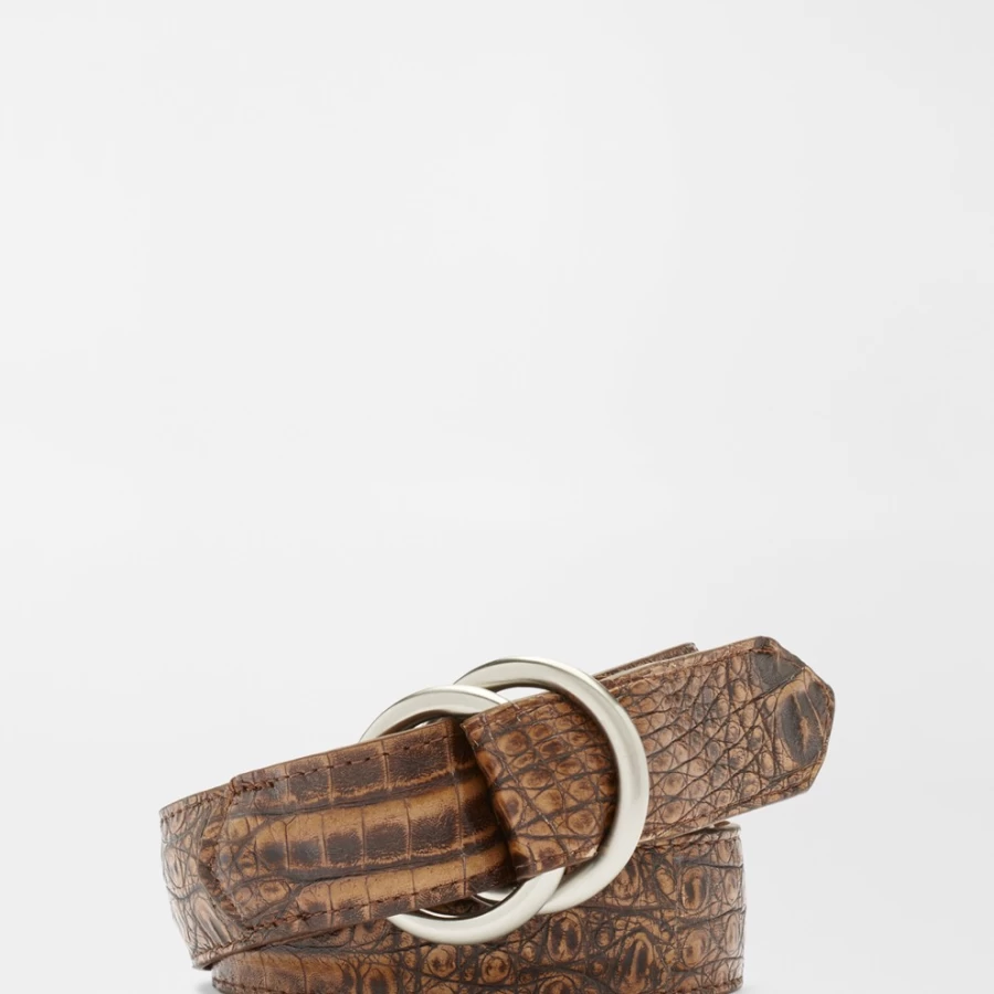 Peter Millar Men's Genuine Crocodile O-Ring Dress Belt for Formal Wear